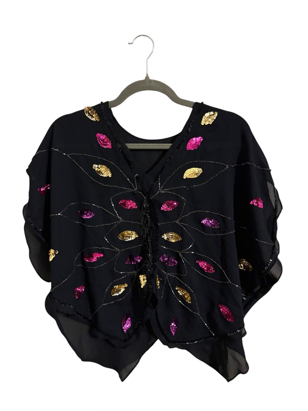 Sheer Black Beaded Butterfly Top
